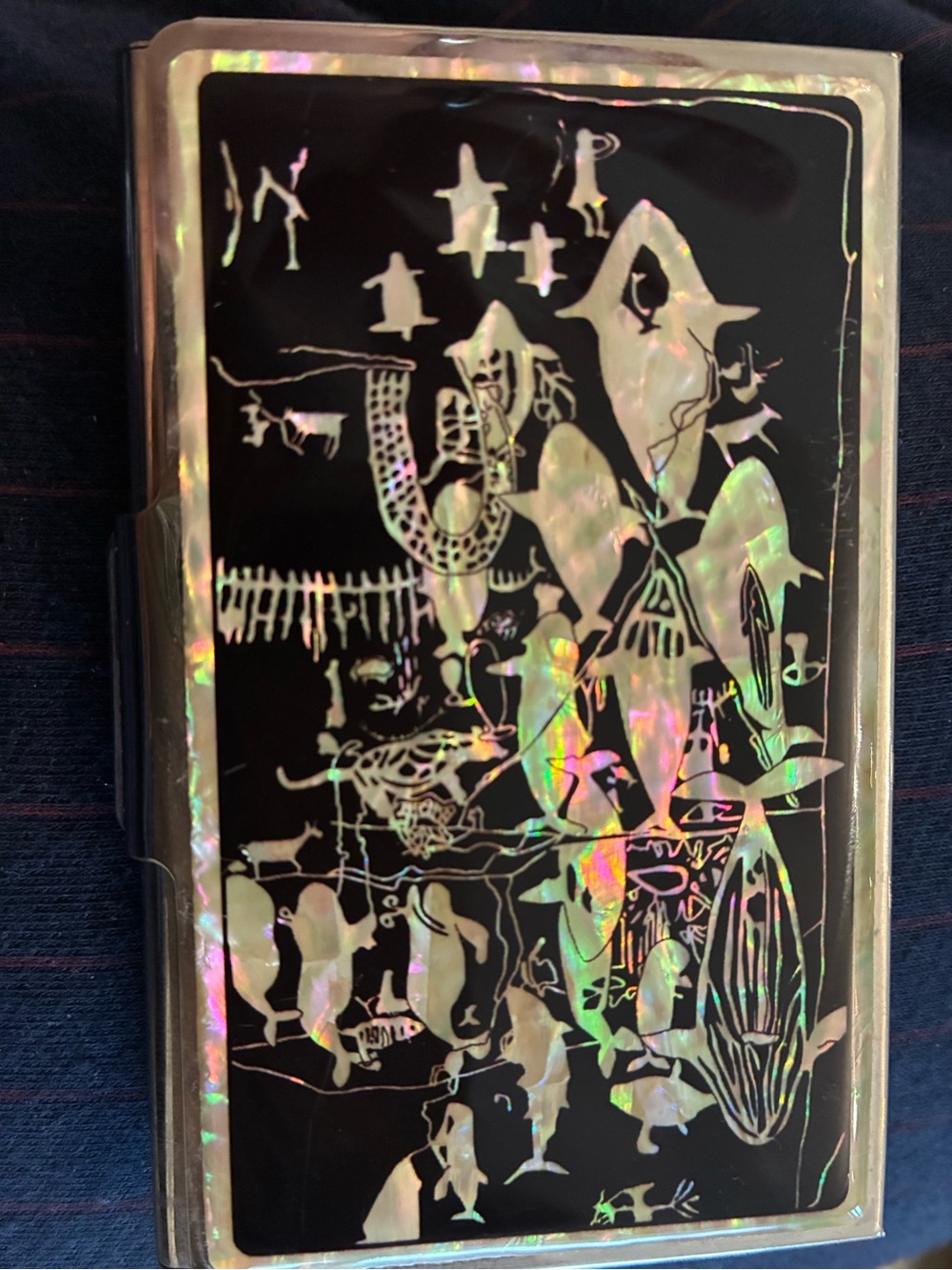 Mother-of-Pearl Inlay Black Phone Wallet Case